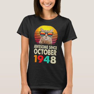 Awesome Since October 1948 74th Birthday Cat Vinta T-Shirt