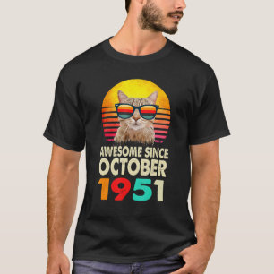 Awesome Since October 1951 71st Birthday Cat Vinta T-Shirt