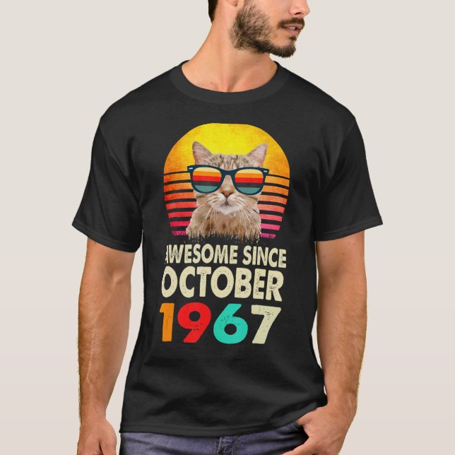 Awesome Since October 1967 55th Birthday Cat Vinta T-Shirt (Front)