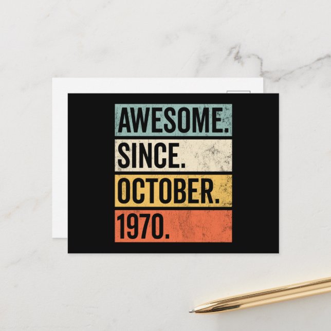 Awesome Since October 1970 Birthday Postcard (Front/Back In Situ)