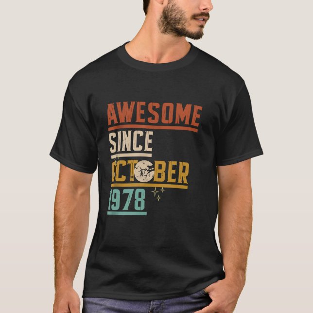 Awesome Since October 1978 Moon Cat Bat Spooky Hal T-Shirt (Front)
