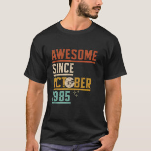 Awesome Since October 1985 Moon Cat Bat Spooky Hal T-Shirt