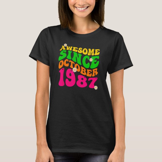 Awesome Since October 1987 Birthday Groovy Retro T-Shirt (Front)