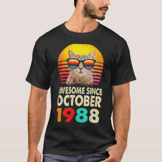 Awesome Since October 1988 34th Birthday Gift Cat  T-Shirt