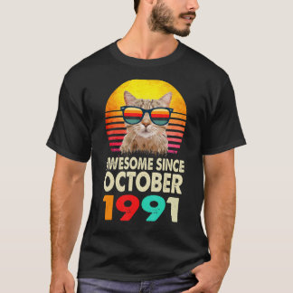 Awesome Since October 1991 31st Birthday Cat Vinta T-Shirt