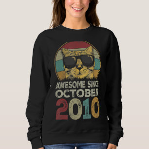 Awesome Since October 2010 12th Birthday Cat Sweatshirt