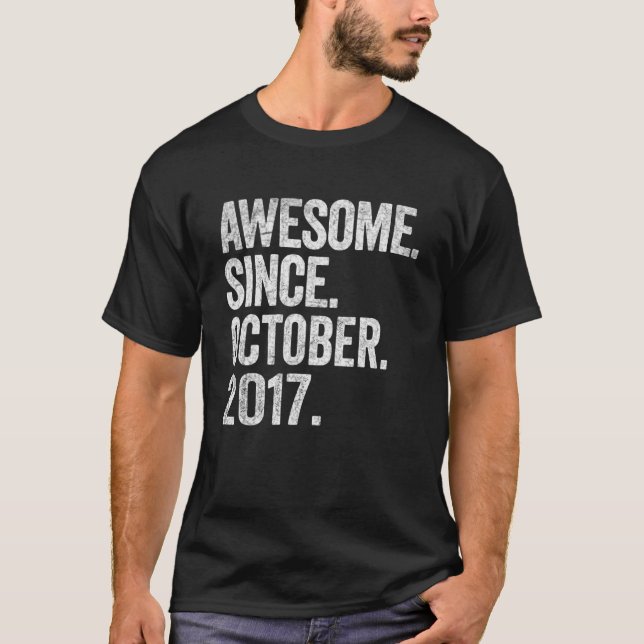 Awesome Since October 2017 5th Birthday Gift 5 Yea T-Shirt (Front)