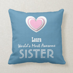 Awesome SISTER Pastel Blue Pink Star and Name A10V Cushion