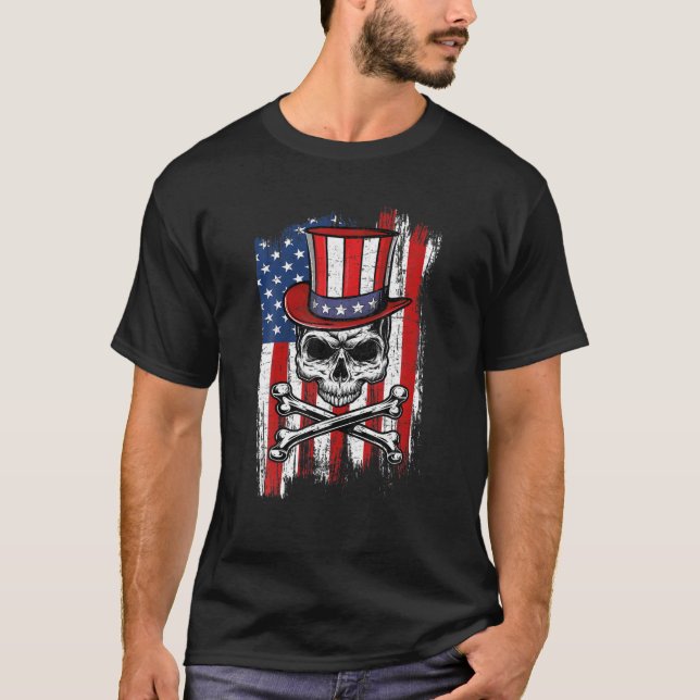 Awesome Skull 4Th Of July With Uncle Sam’S Hat Ame T-Shirt (Front)