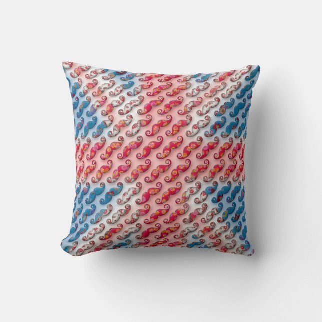 Awesome small floral moustache patterns UK flag Cushion (Front)