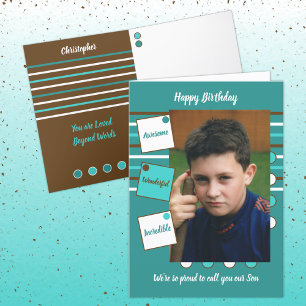 Awesome Son teal and white Birthday Card