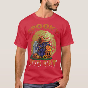 Awesome Spooky Boo Cat With Pumpkin Halloween T-Shirt