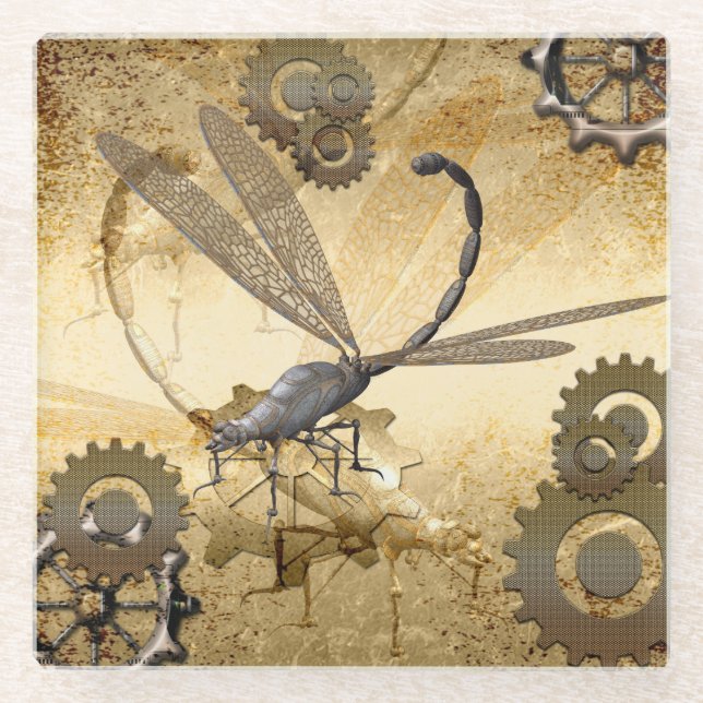 Awesome steam dragonflies glass coaster (Front)