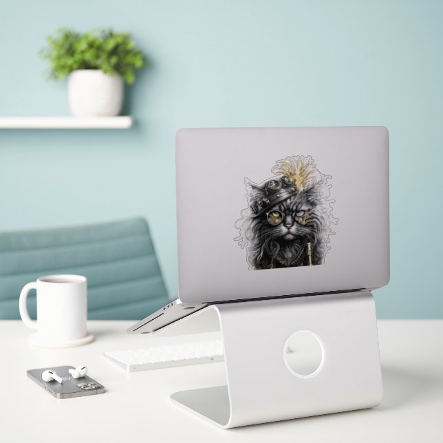 Awesome Steampunk Cat  (Laptop On Desk)