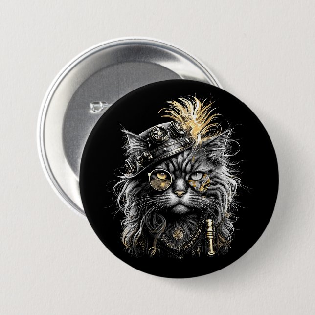 Awesome Steampunk Cat  7.5 Cm Round Badge (Front & Back)