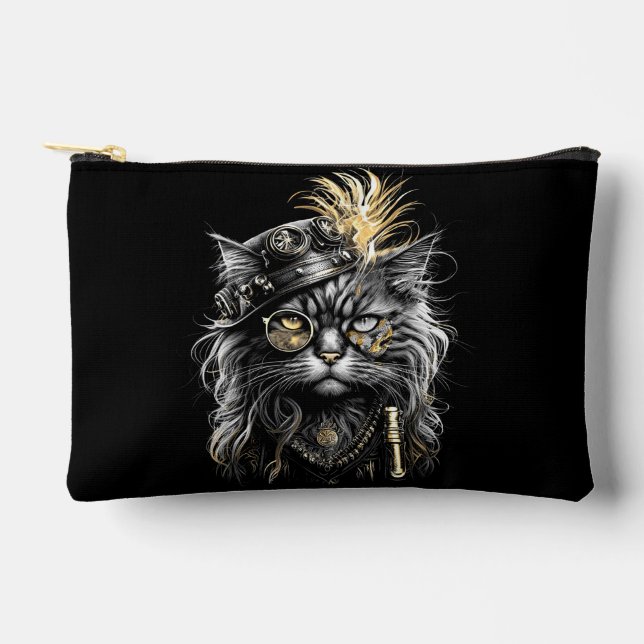Awesome Steampunk Cat  Accessory Pouch (Front)