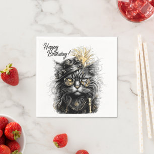 Awesome Steampunk Cat Birthday  Napkin