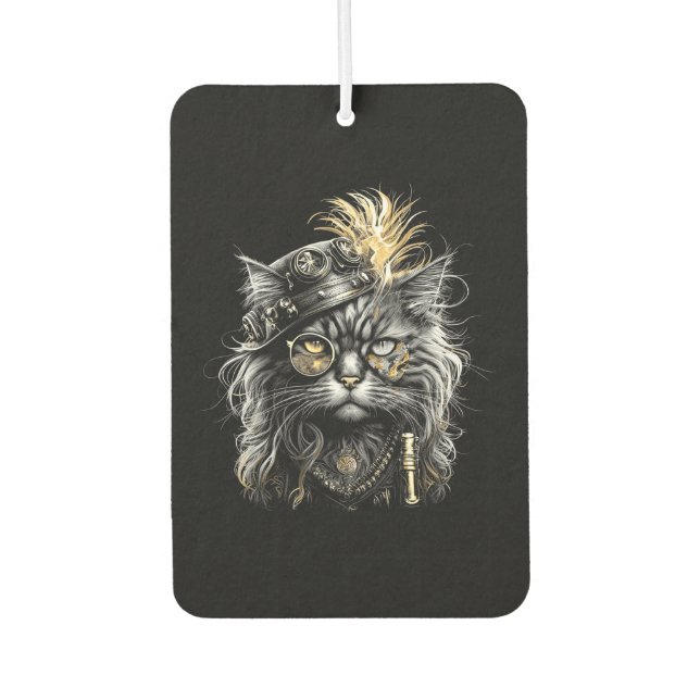 Awesome Steampunk Cat  Car Air Freshener (Front)