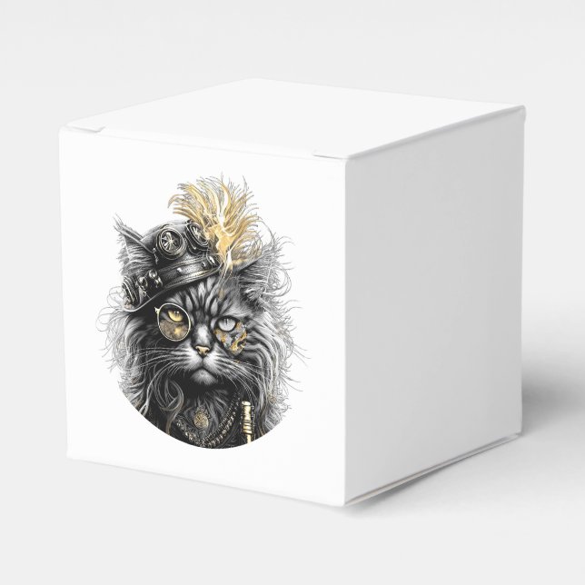 Awesome Steampunk Cat  Favour Box (Front Side)