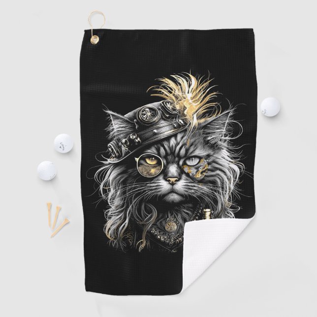 Awesome Steampunk Cat  Golf Towel (InSitu)