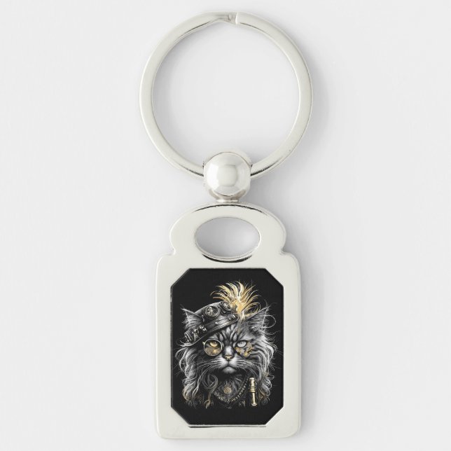 Awesome Steampunk Cat  Key Ring (Front)