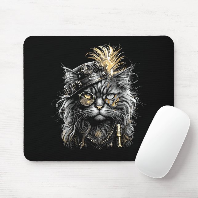 Awesome Steampunk Cat  Mouse Mat (With Mouse)