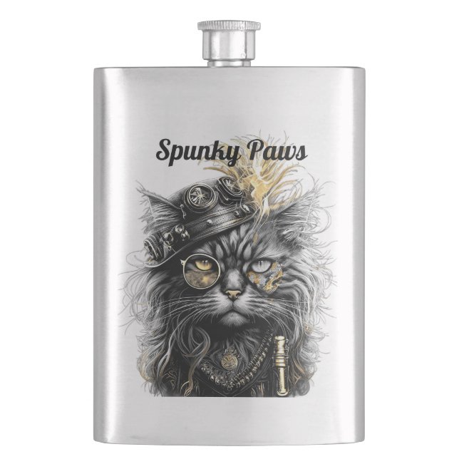 Awesome Steampunk Cat Personalize  Hip Flask (Front)