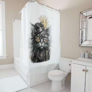 Awesome Steampunk Cat  Shower Curtain