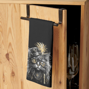 Awesome Steampunk Cat Tea Towel