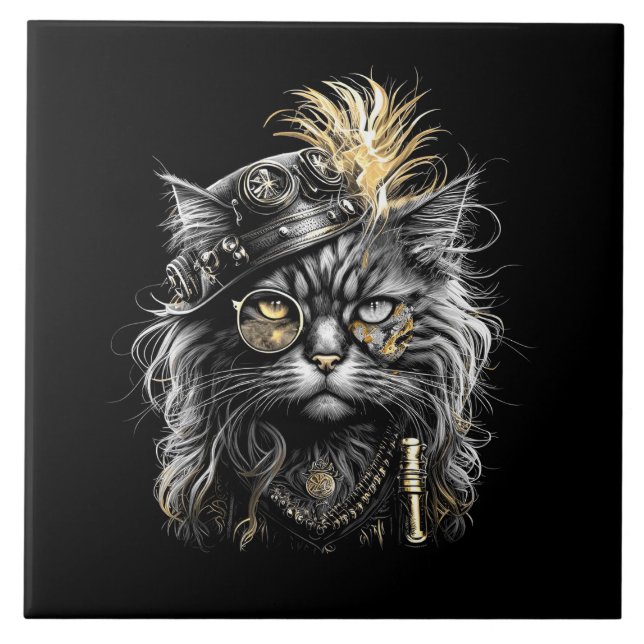 Awesome Steampunk Cat  Tile (Front)