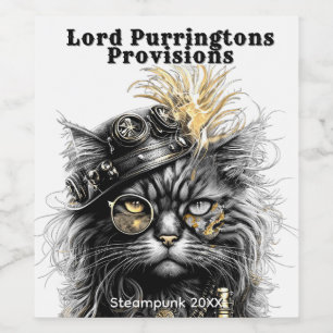 Awesome Steampunk Cat Wine Label