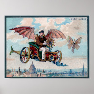 Awesome Steampunk Flying Car Poster