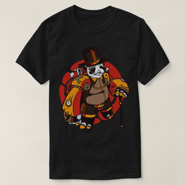 Awesome Steampunk Panda Illustration T-Shirt (Design Front)