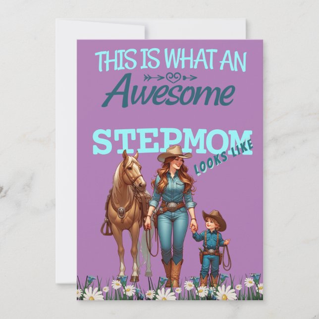 Awesome Stepmom Cowgirl Mother's Day Personalised Card (Front)