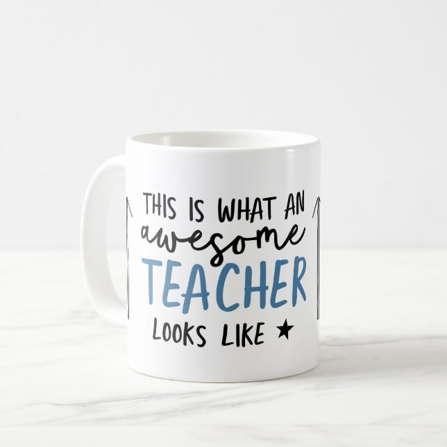 Awesome teacher modern typography blue gift coffee mug (Front Left)