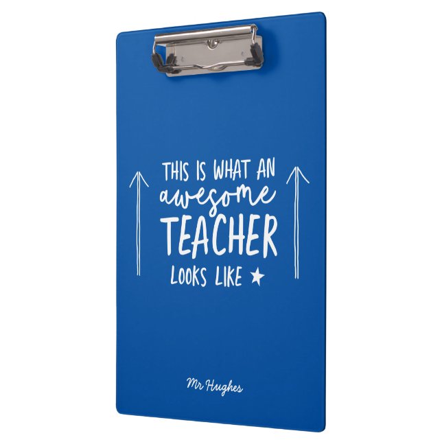 Awesome teacher modern typography blue gift tote clipboard (Left)
