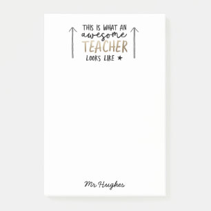 Awesome teacher modern typography gold gift post-it notes