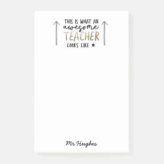Awesome teacher modern typography gold gift post-it notes (Front)