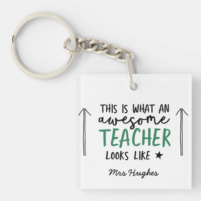 Awesome teacher modern typography green gift key ring (Front)