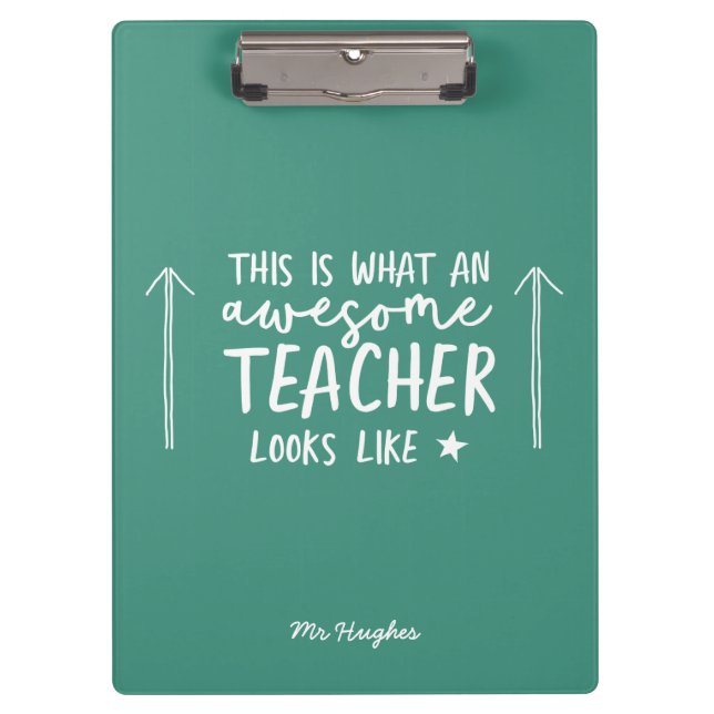 Awesome teacher modern typography green gift tote clipboard (Front)