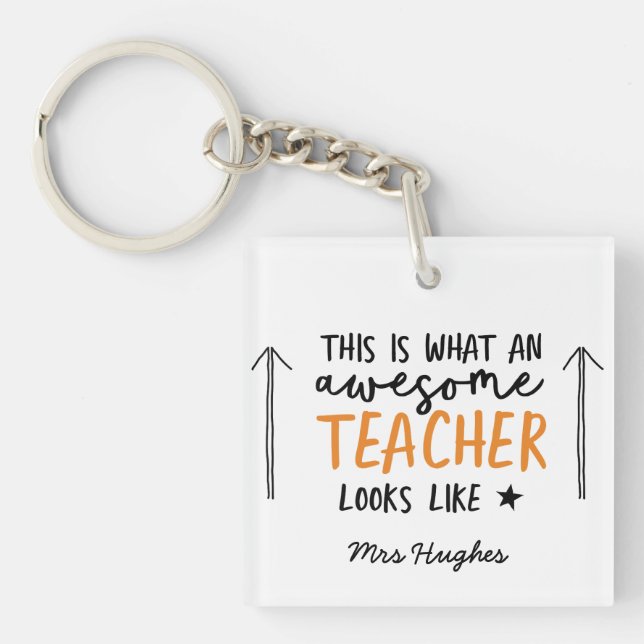 Awesome teacher modern typography orange gift key ring (Front)