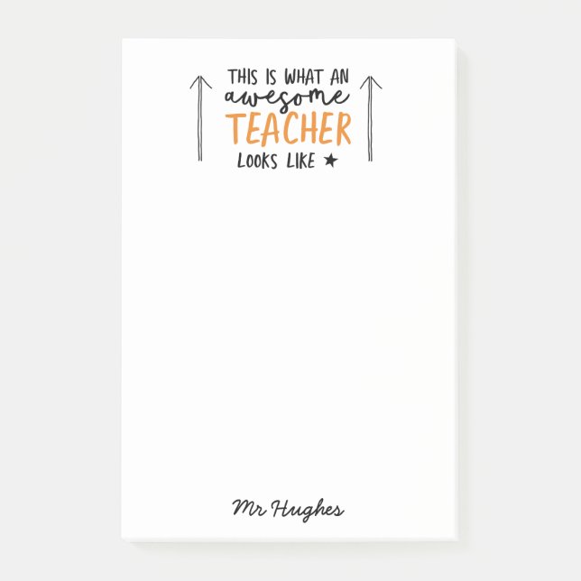 Awesome teacher modern typography orange gift post-it notes (Front)