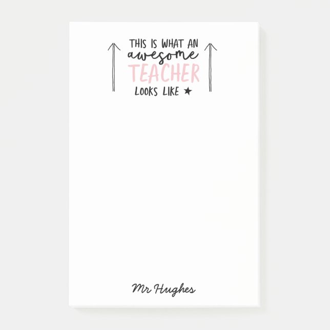 Awesome teacher modern typography pink gift post-it notes (Front)