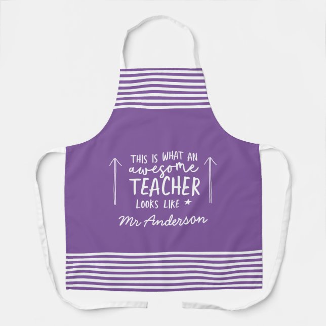 Awesome teacher modern typography purple gift apron (Front)