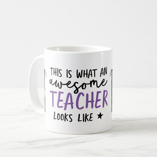 Awesome teacher modern typography purple gift coffee mug (Front Left)