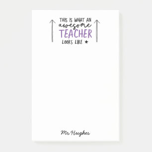 Awesome teacher modern typography purple gift post-it notes