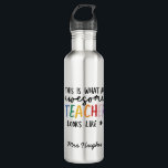 Awesome teacher modern typography rainbow  710 ml water bottle<br><div class="desc">This is what a awesome teacher looks like. Awesome teacher modern typography gift. With hand lettered modern fun script,  and space for their name and the name of your child. The perfect end of year,  Christmas or holiday gift for your favourite teacher.</div>