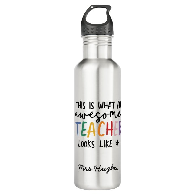 Awesome teacher modern typography rainbow  710 ml water bottle (Front)