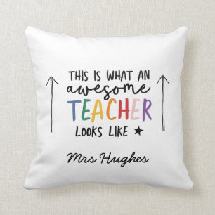 Awesome teacher modern typography rainbow cushion