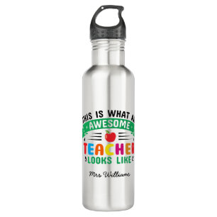 Awesome teacher modern typography rainbow gift 710 ml water bottle